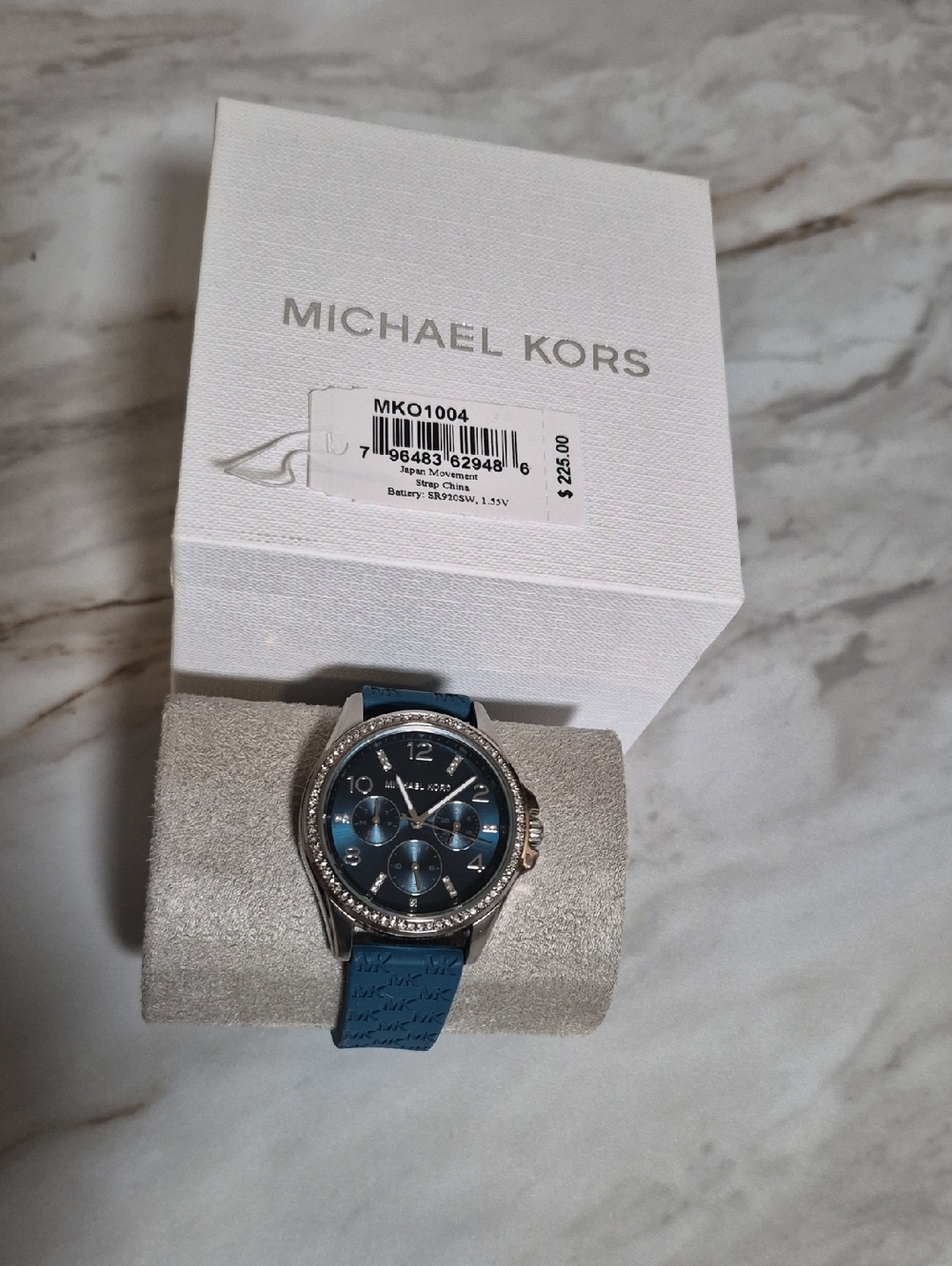 Michael Kors Blue Dial Watch with Crystal Bezel and Blue Strap